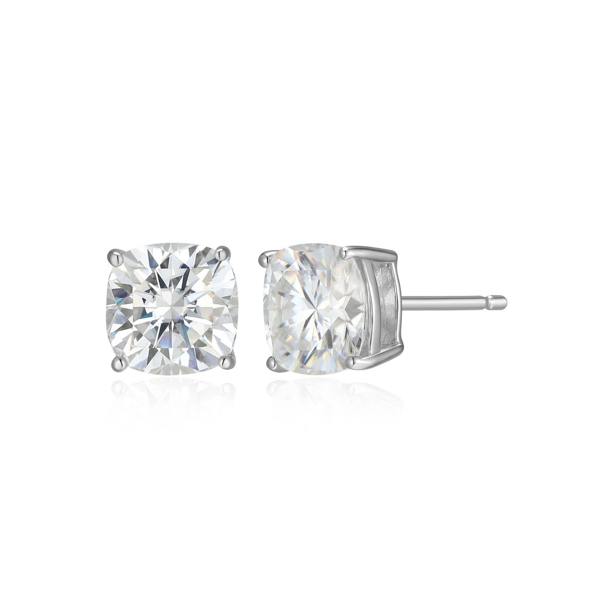 Lab Created 2.98 cttw Moissanite Cushion Stud Earrings 18K Yellow Gold or Platinum Plated Sterling Silver
