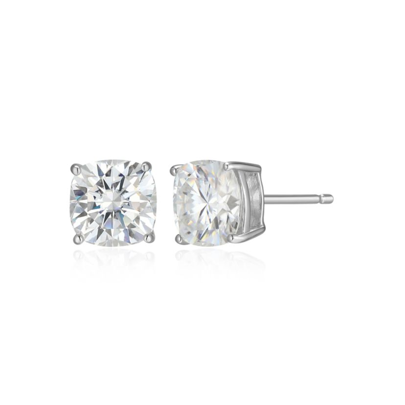 Lab Created 2.98 cttw Moissanite Cushion Stud Earrings 18K Yellow Gold or Platinum Plated Sterling Silver