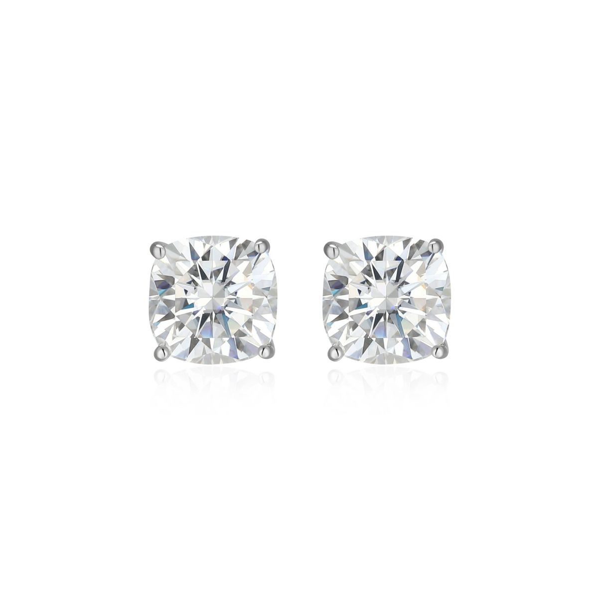 Lab Created 2.98 cttw Moissanite Cushion Stud Earrings 18K Yellow Gold or Platinum Plated Sterling Silver
