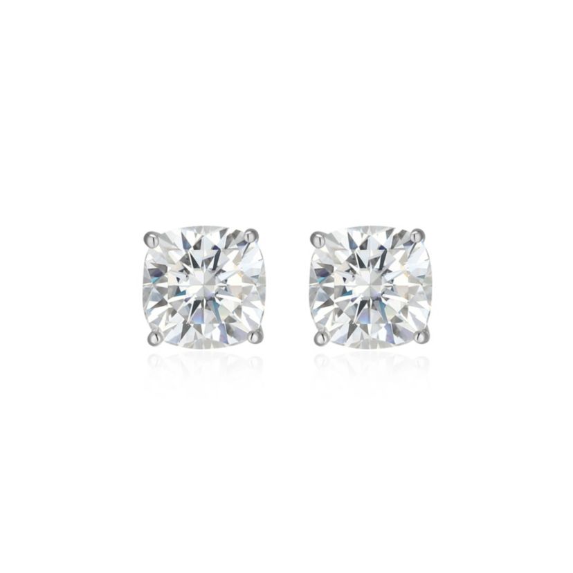 Lab Created 2.98 cttw Moissanite Cushion Stud Earrings 18K Yellow Gold or Platinum Plated Sterling Silver