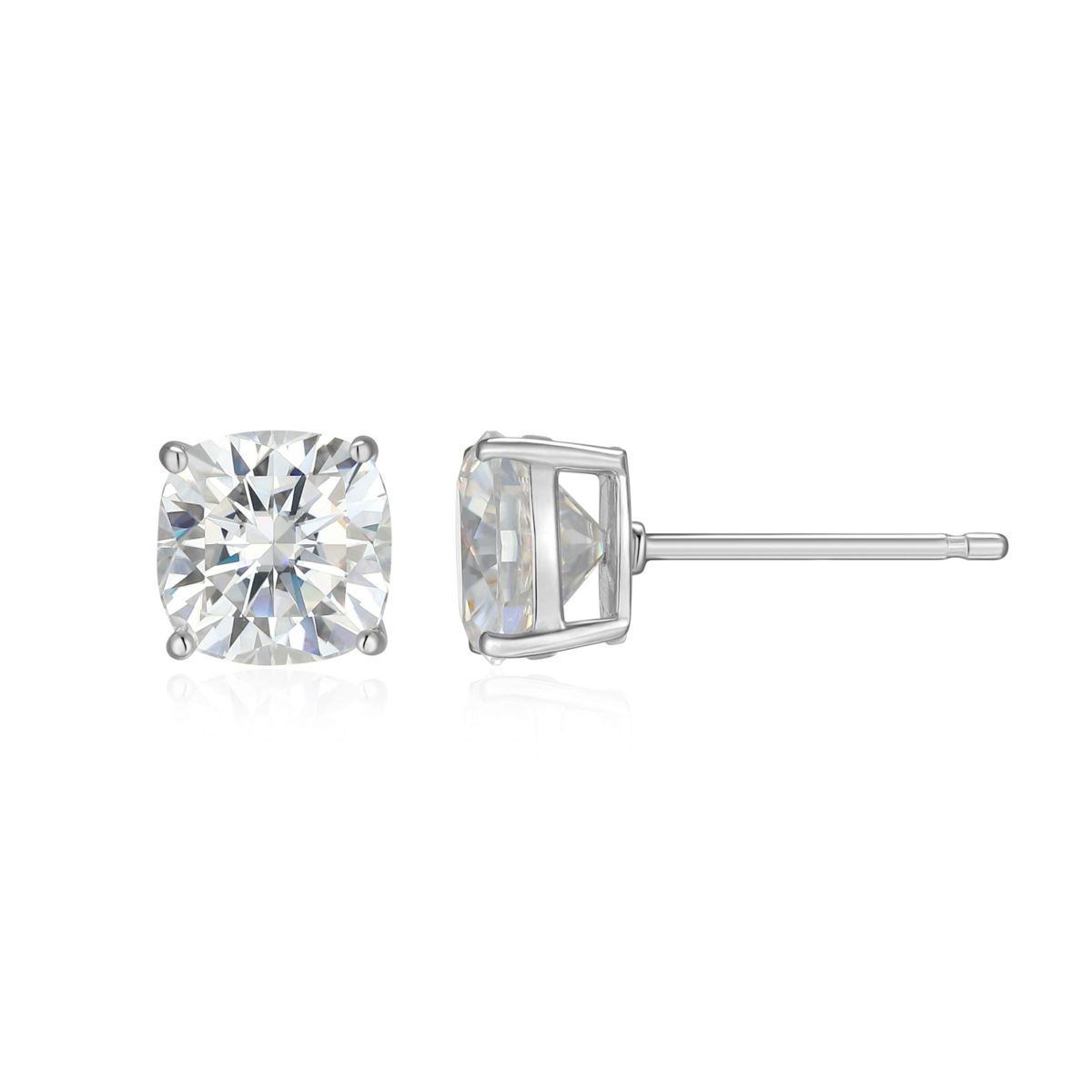 Lab Created 2.98 cttw Moissanite Cushion Stud Earrings 18K Yellow Gold or Platinum Plated Sterling Silver