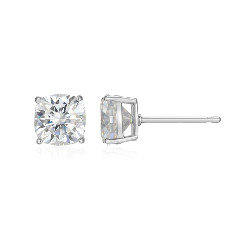 Lab Created 2.98 cttw Moissanite Cushion Stud Earrings 18K Yellow Gold or Platinum Plated Sterling Silver
