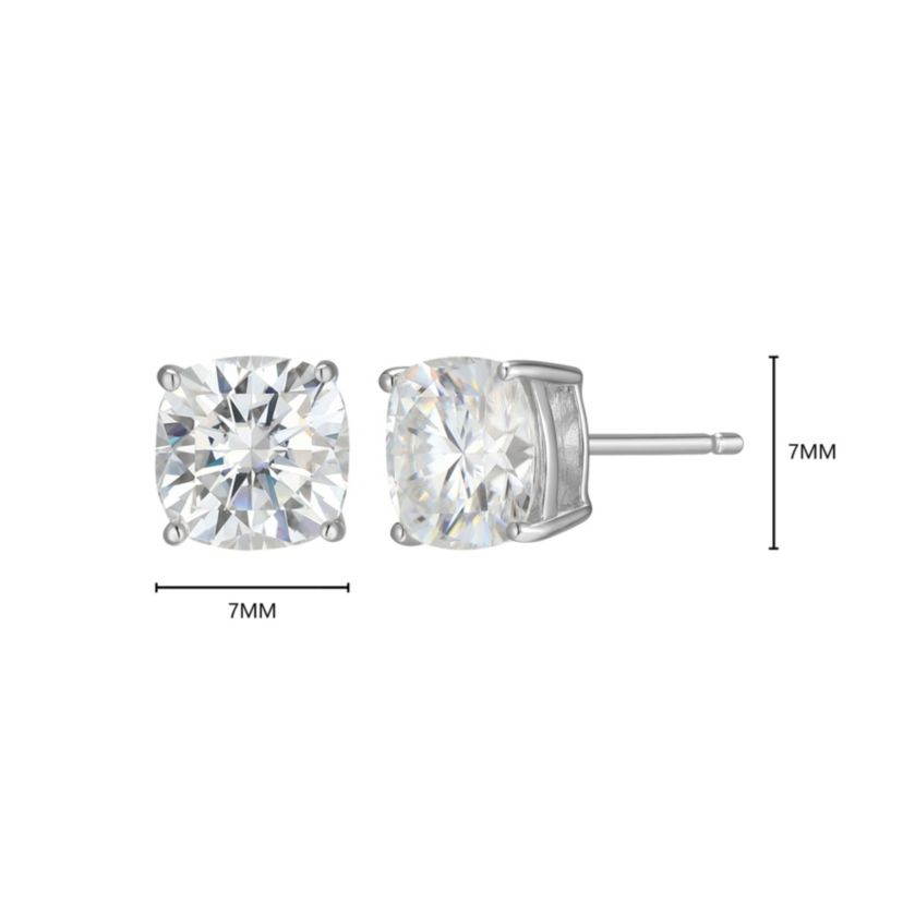 Lab Created 2.98 cttw Moissanite Cushion Stud Earrings 18K Yellow Gold or Platinum Plated Sterling Silver