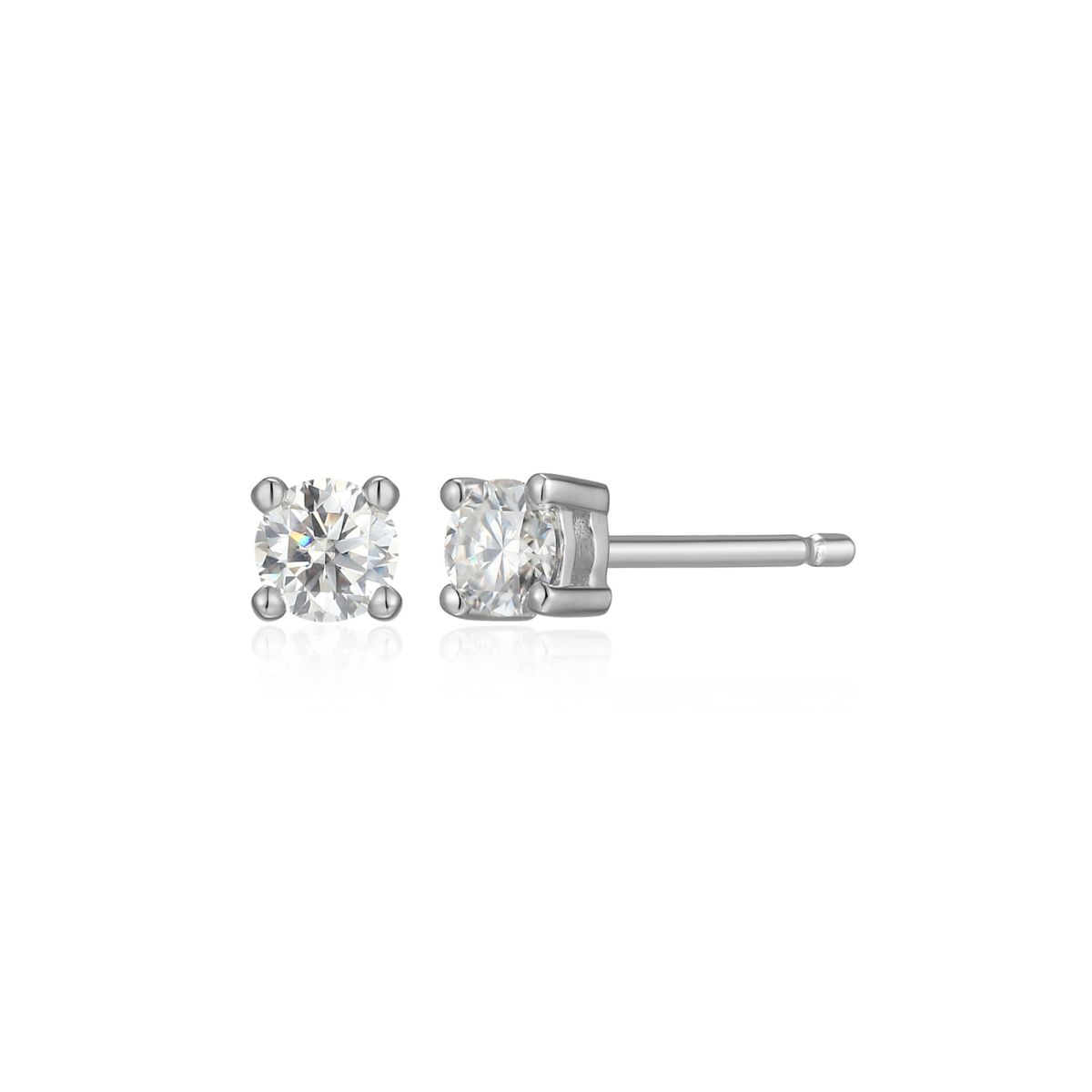 Lab Created 0.18 cttw Moissanite Round Stud Earrings 18K Yellow Gold or Platinum Plated Sterling Silver