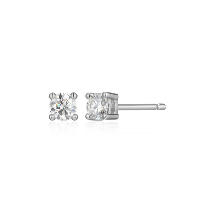 Lab Created 0.18 cttw Moissanite Round Stud Earrings 18K Yellow Gold or Platinum Plated Sterling Silver