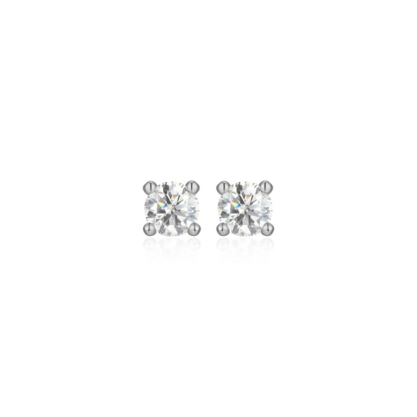 Lab Created 0.18 cttw Moissanite Round Stud Earrings 18K Yellow Gold or Platinum Plated Sterling Silver