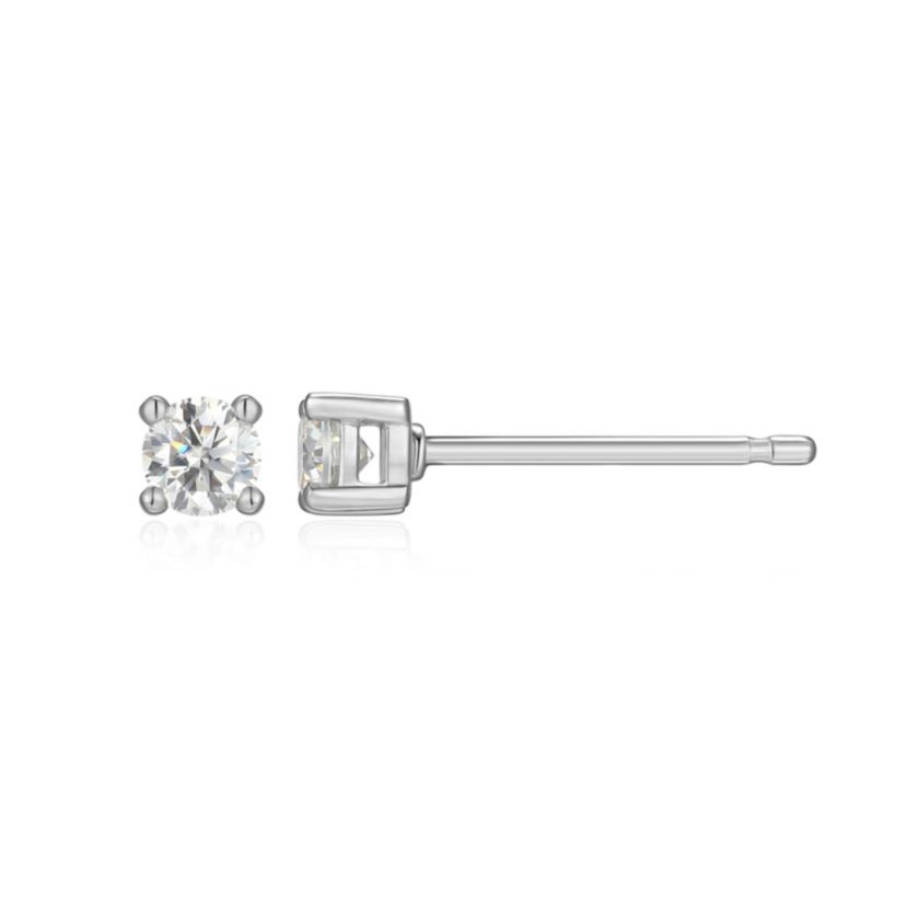 Lab Created 0.18 cttw Moissanite Round Stud Earrings 18K Yellow Gold or Platinum Plated Sterling Silver
