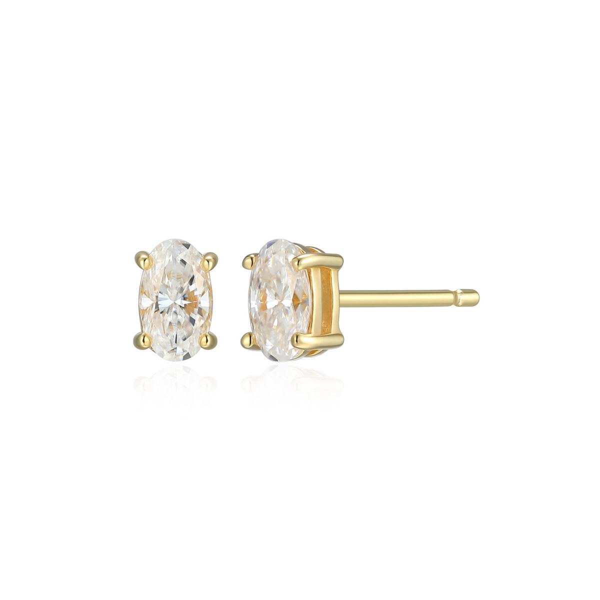 Lab Created 0.46 cttw Moissanite Oval Stud Earrings 18K Yellow Gold or Platinum Plated Sterling Silver