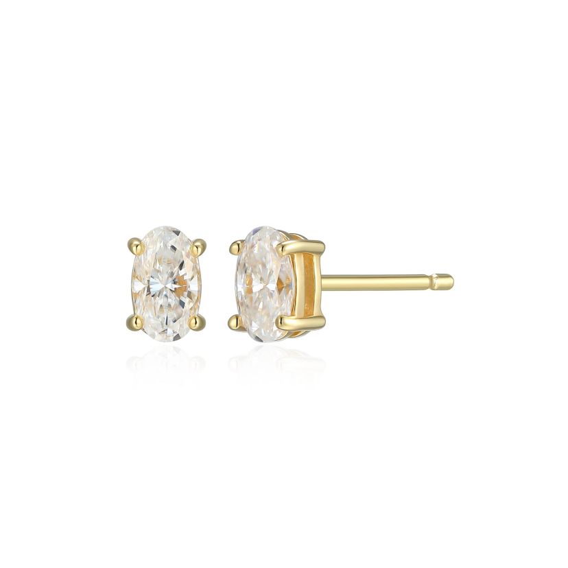 Lab Created 0.46 cttw Moissanite Oval Stud Earrings 18K Yellow Gold or Platinum Plated Sterling Silver