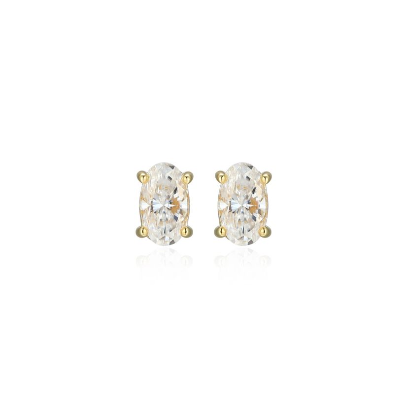 Lab Created 0.46 cttw Moissanite Oval Stud Earrings 18K Yellow Gold or Platinum Plated Sterling Silver