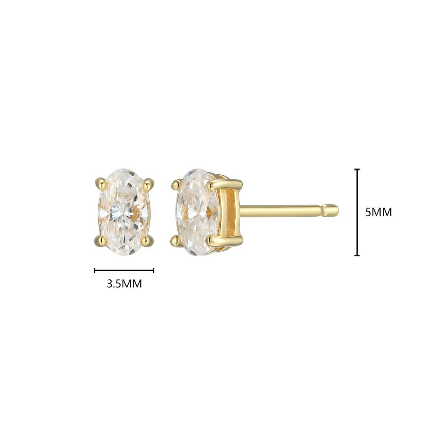 Lab Created 0.46 cttw Moissanite Oval Stud Earrings 18K Yellow Gold or Platinum Plated Sterling Silver