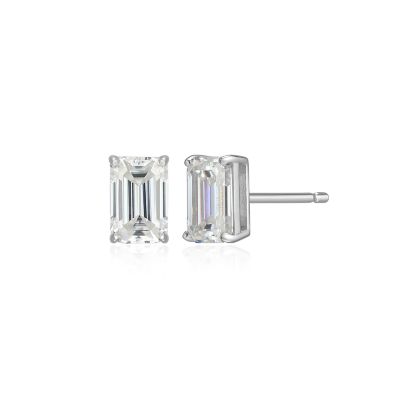 Aurealis Lab Created 1.20 cttw Moissanite Emerald Cut Stud Earrings 18K Yellow Gold or Platinum Plated Sterling Silver