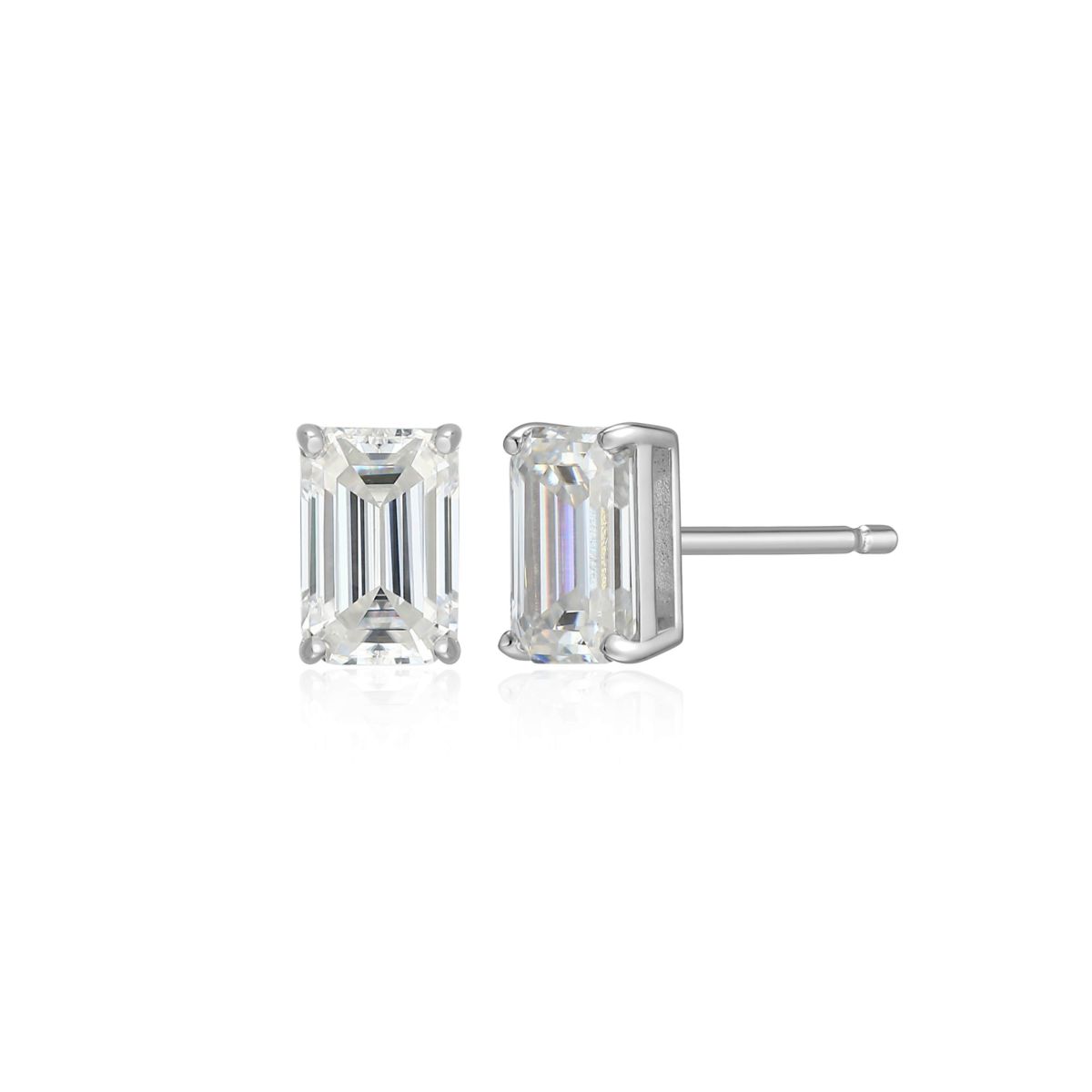 Lab Created 1.20 cttw Moissanite Emerald Cut Stud Earrings 18K Yellow Gold or Platinum Plated Sterling Silver