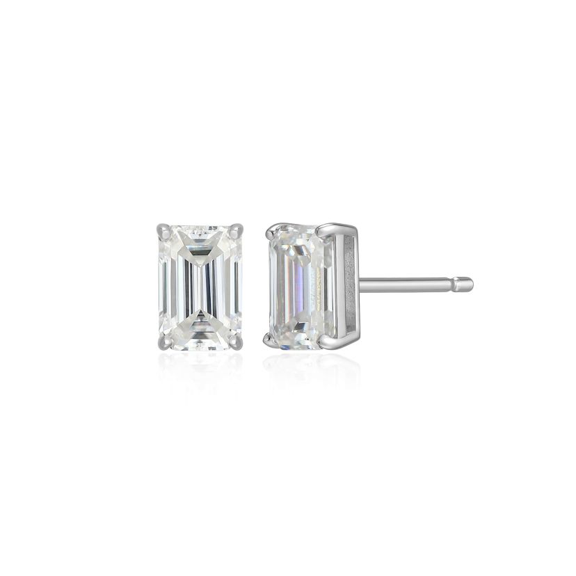Lab Created 1.20 cttw Moissanite Emerald Cut Stud Earrings 18K Yellow Gold or Platinum Plated Sterling Silver