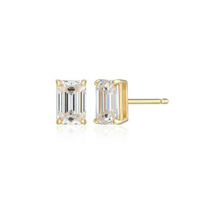 Aurealis Lab Created 1.20 cttw Moissanite Emerald Cut Stud Earrings 18K Yellow Gold or Platinum Plated Sterling Silver