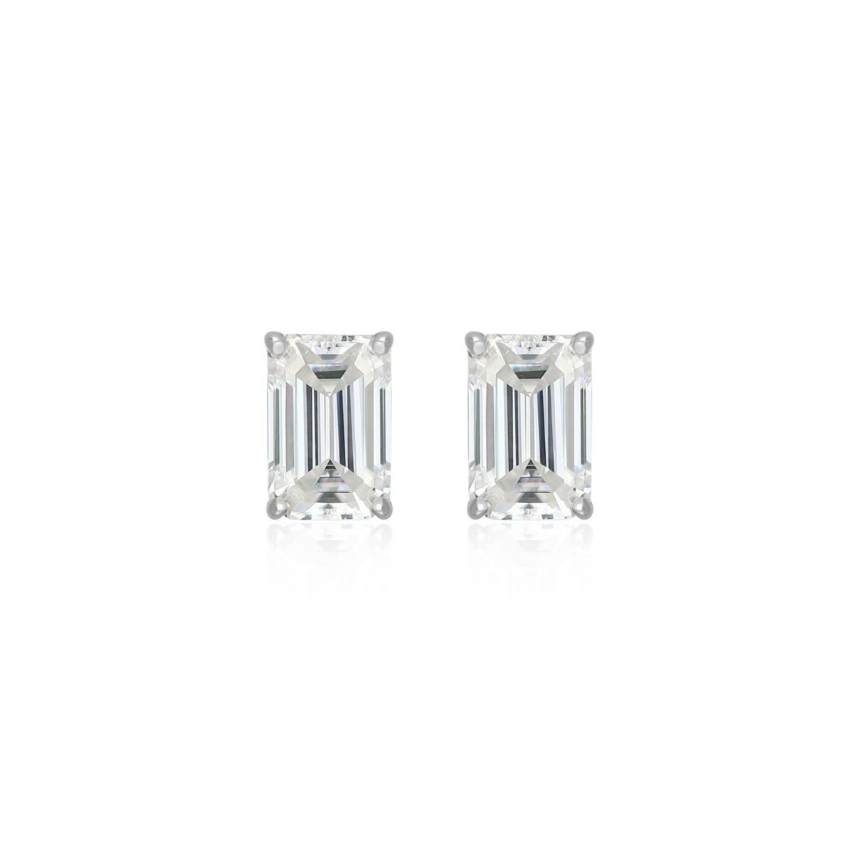 Lab Created 1.20 cttw Moissanite Emerald Cut Stud Earrings 18K Yellow Gold or Platinum Plated Sterling Silver