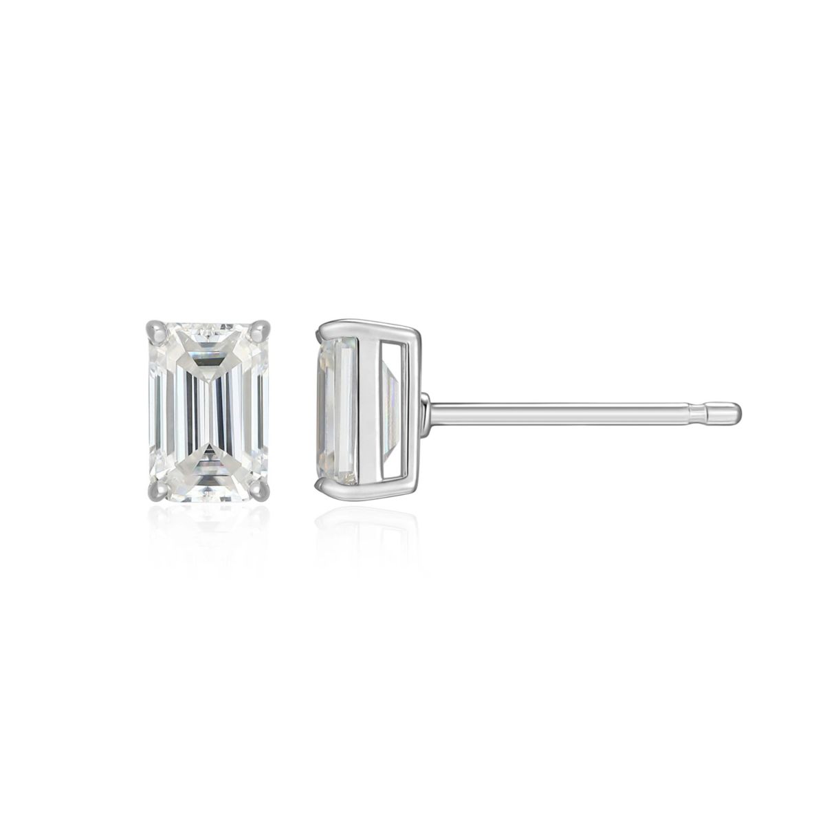 Lab Created 1.20 cttw Moissanite Emerald Cut Stud Earrings 18K Yellow Gold or Platinum Plated Sterling Silver