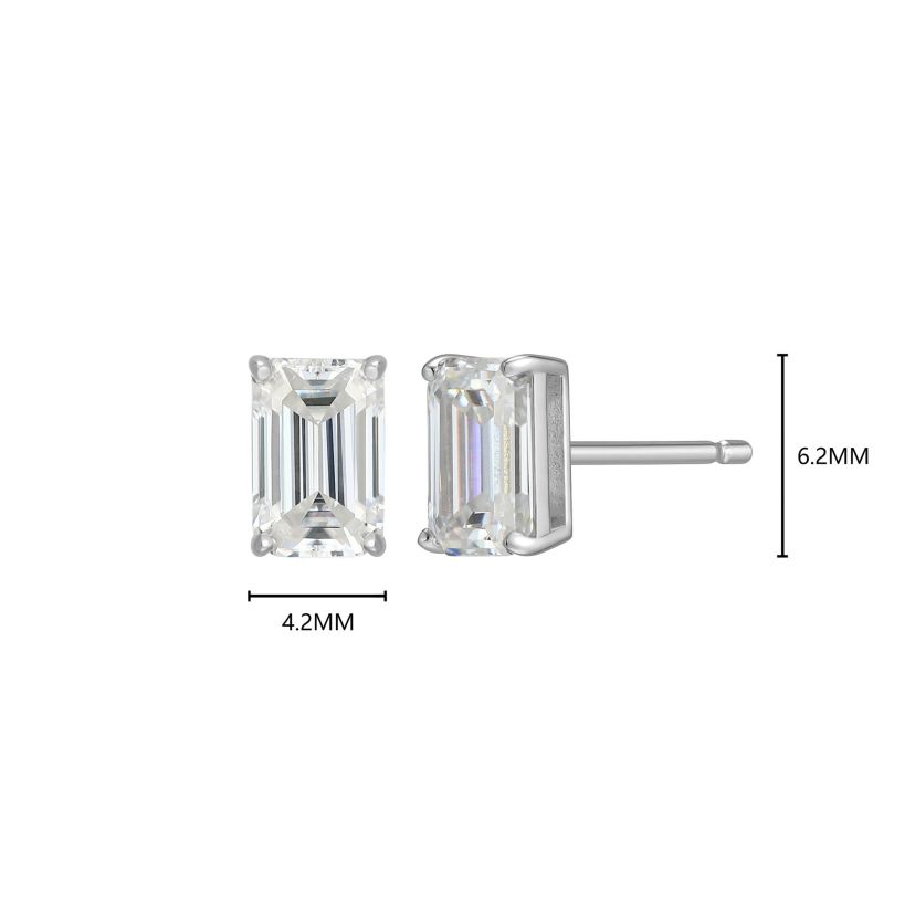 Lab Created 1.20 cttw Moissanite Emerald Cut Stud Earrings 18K Yellow Gold or Platinum Plated Sterling Silver