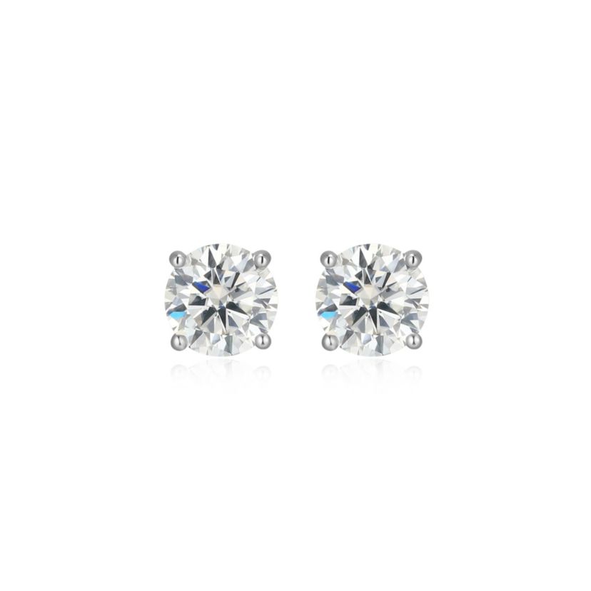 Lab Created 1.80 cttw Moissanite Round Stud Earrings 18K Yellow Gold or Platinum Plated Sterling Silver
