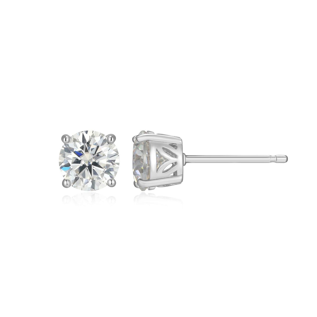 Lab Created 1.80 cttw Moissanite Round Stud Earrings 18K Yellow Gold or Platinum Plated Sterling Silver