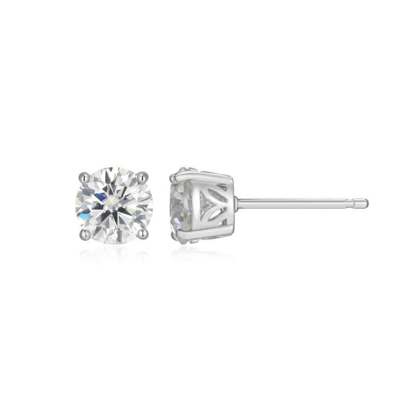 Lab Created 1.80 cttw Moissanite Round Stud Earrings 18K Yellow Gold or Platinum Plated Sterling Silver