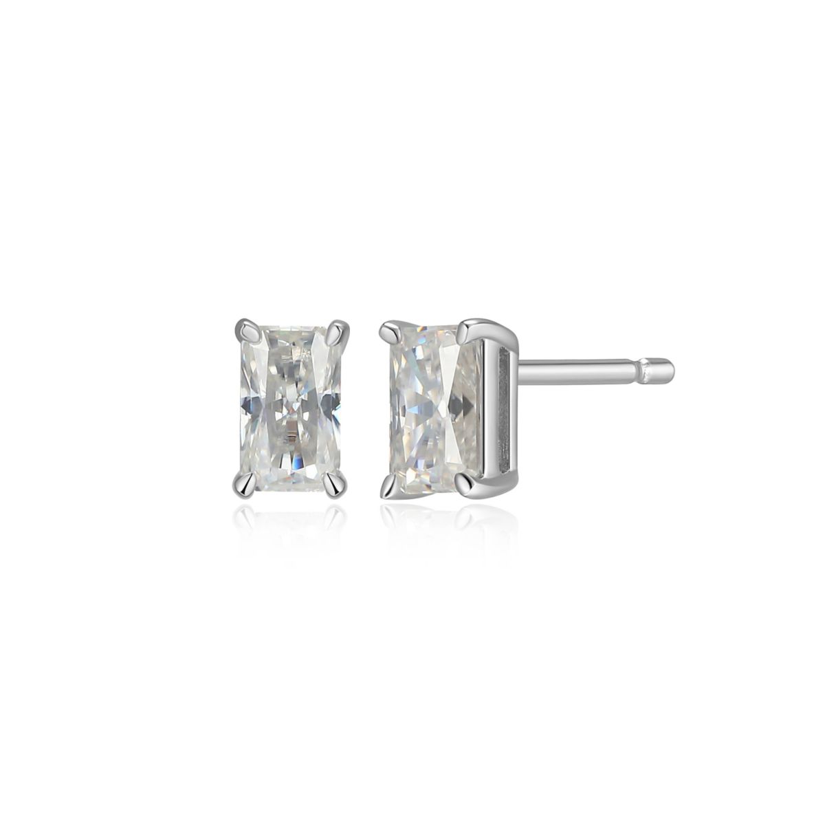 Lab Created 0.64 cttw Moissanite Emerald Cut Stud Earrings 18K Yellow Gold or Platinum Plated Sterling Silver