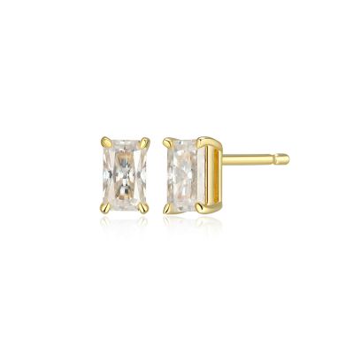 Aurealis Lab Created 0.64 cttw Moissanite Emerald Cut Stud Earrings 18K Yellow Gold or Platinum Plated Sterling Silver