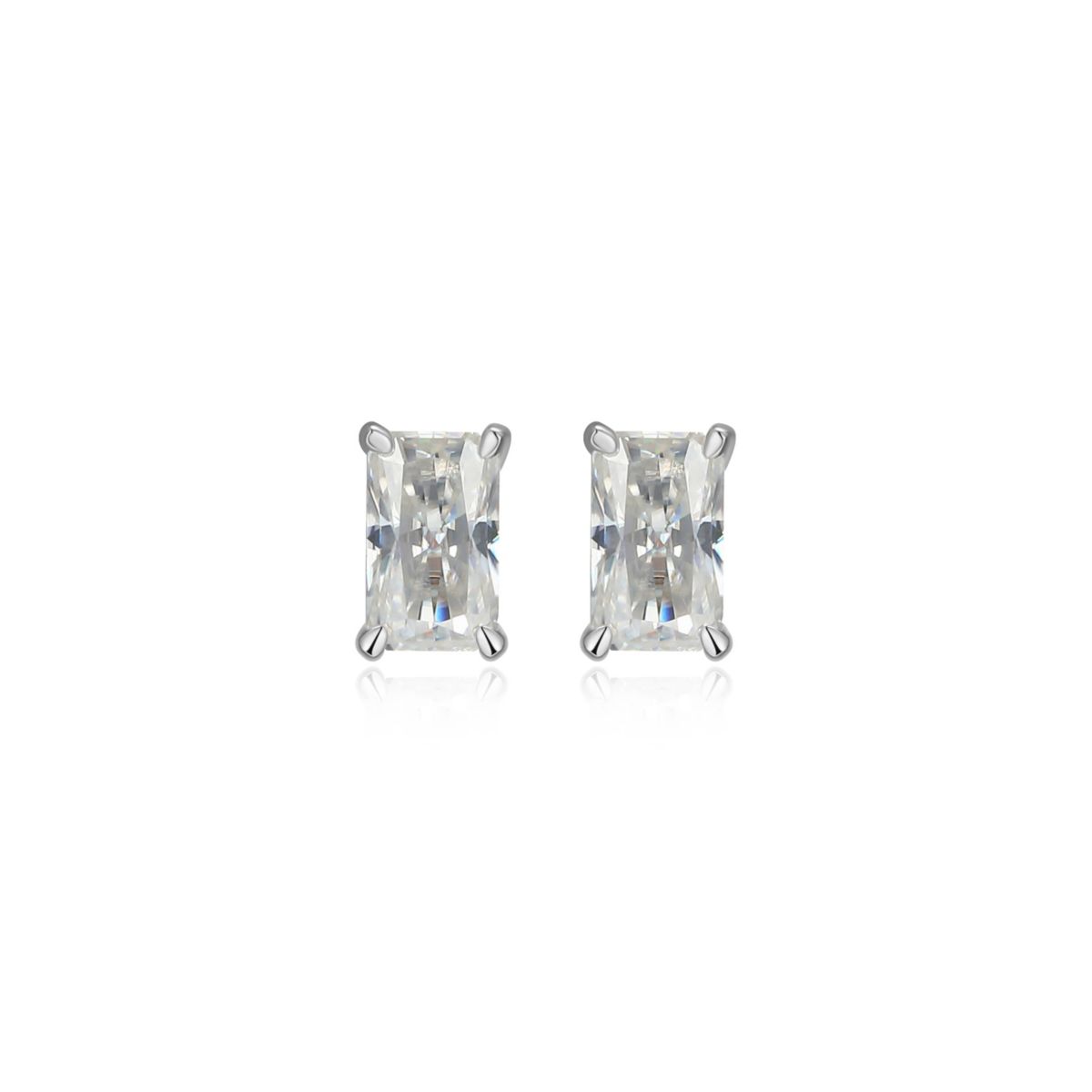 Lab Created 0.64 cttw Moissanite Emerald Cut Stud Earrings 18K Yellow Gold or Platinum Plated Sterling Silver