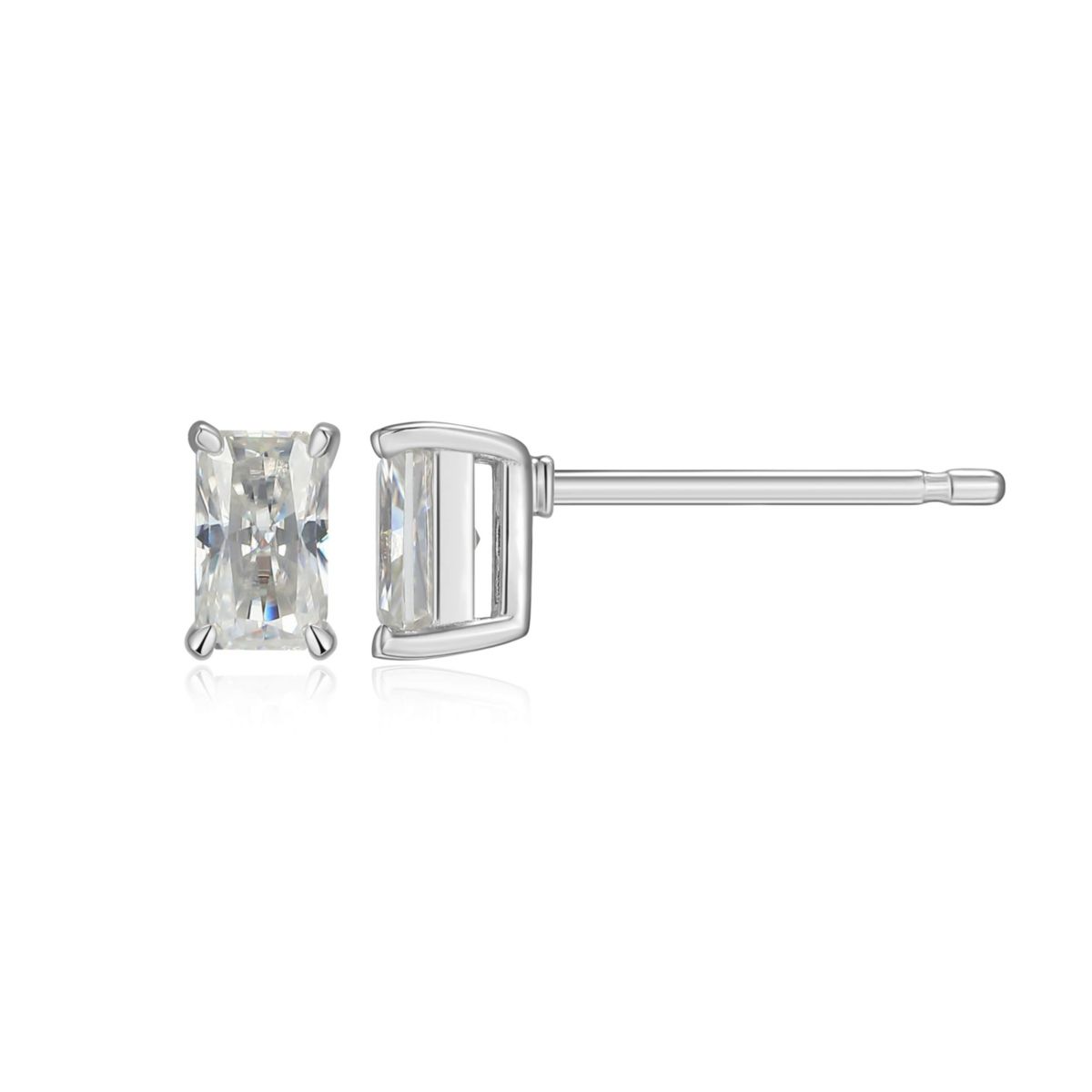 Lab Created 0.64 cttw Moissanite Emerald Cut Stud Earrings 18K Yellow Gold or Platinum Plated Sterling Silver