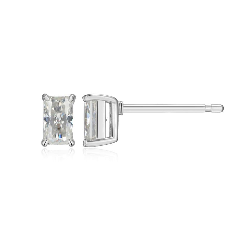 Lab Created 0.64 cttw Moissanite Emerald Cut Stud Earrings 18K Yellow Gold or Platinum Plated Sterling Silver