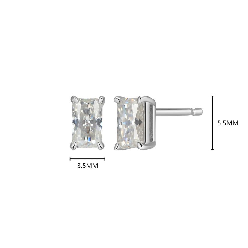 Lab Created 0.64 cttw Moissanite Emerald Cut Stud Earrings 18K Yellow Gold or Platinum Plated Sterling Silver