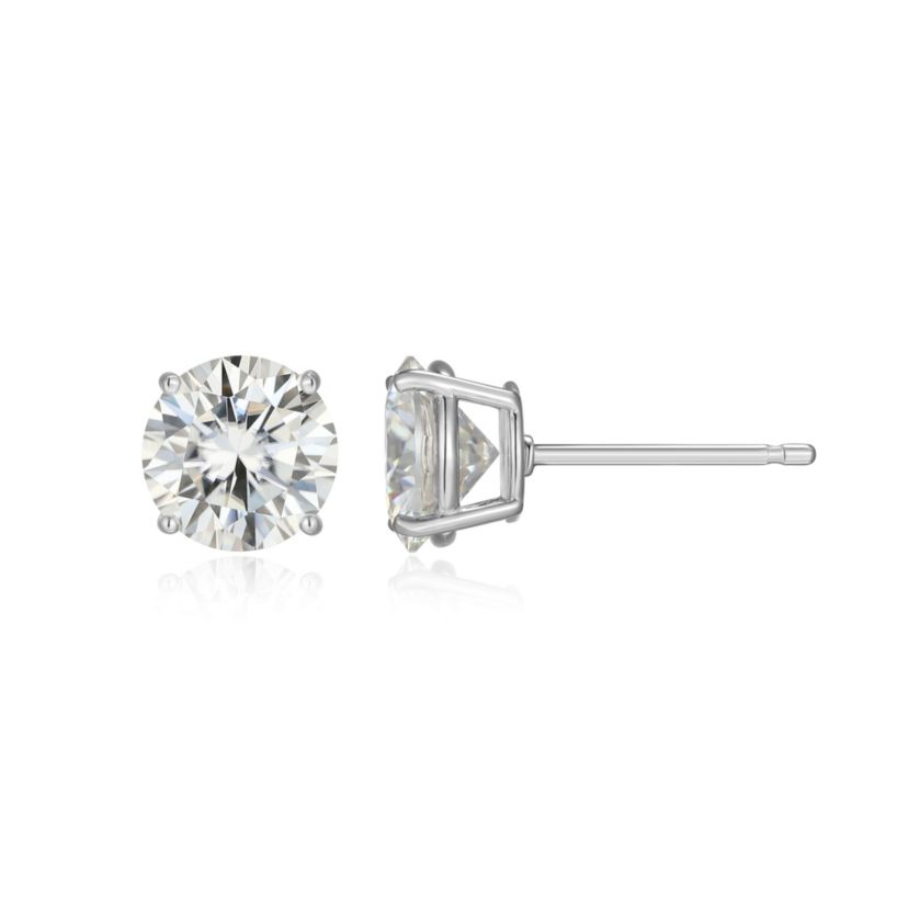 Lab Created 3.20 cttw Moissanite Round Stud Earrings 18K Yellow Gold or Platinum Plated Sterling Silver