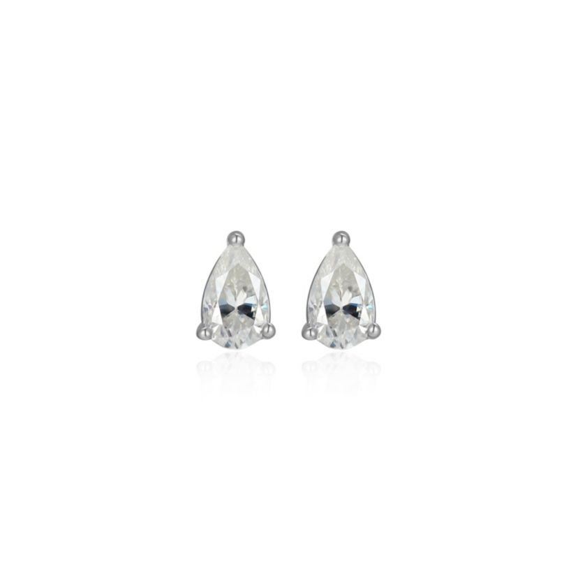 Lab Created 0.50 cttw Moissanite Pear Stud Earrings 18K Yellow Gold or Platinum Plated Sterling Silver