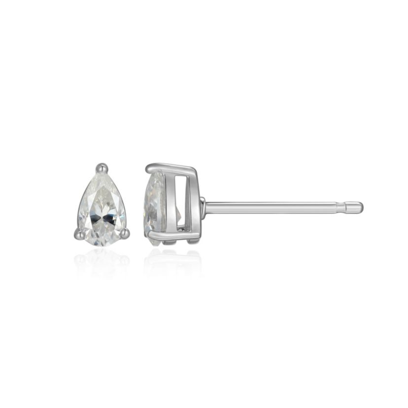 Lab Created 0.50 cttw Moissanite Pear Stud Earrings 18K Yellow Gold or Platinum Plated Sterling Silver