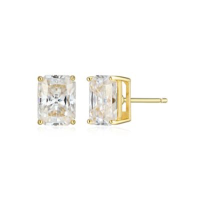 Aurealis Lab Created 3.10 cttw Moissanite Emerald Cut Stud Earrings 18K Yellow Gold or Platinum Plated Sterling Silver