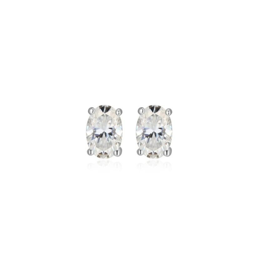 Lab Created 0.86 cttw Moissanite Oval Stud Earrings 18K Yellow Gold or Platinum Plated Sterling Silver