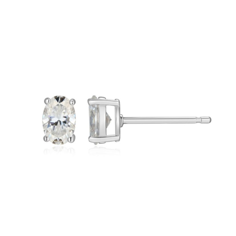 Lab Created 0.86 cttw Moissanite Oval Stud Earrings 18K Yellow Gold or Platinum Plated Sterling Silver