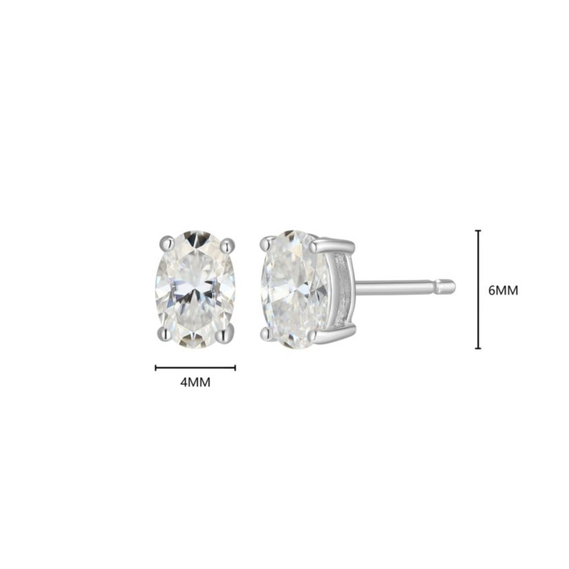 Lab Created 0.86 cttw Moissanite Oval Stud Earrings 18K Yellow Gold or Platinum Plated Sterling Silver