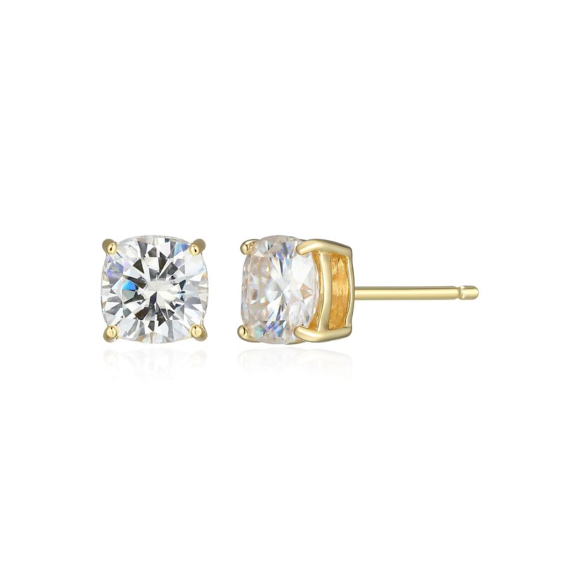 Lab Created 1.92 cttw Moissanite Cushion Stud Earrings 18K Yellow Gold or Platinum Plated Sterling Silver