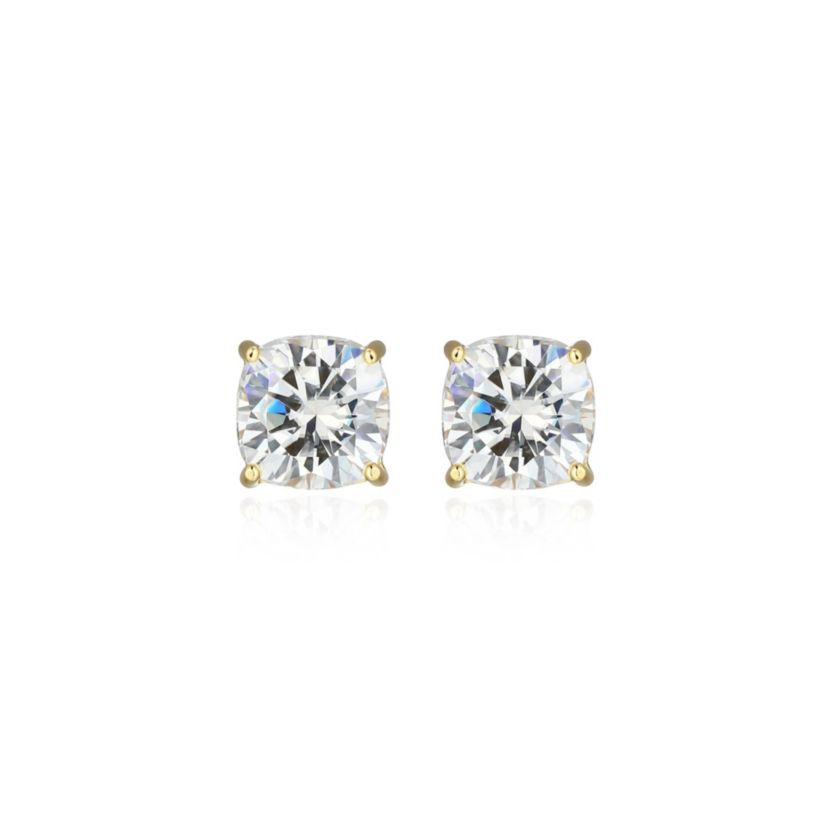 Lab Created 1.92 cttw Moissanite Cushion Stud Earrings 18K Yellow Gold or Platinum Plated Sterling Silver