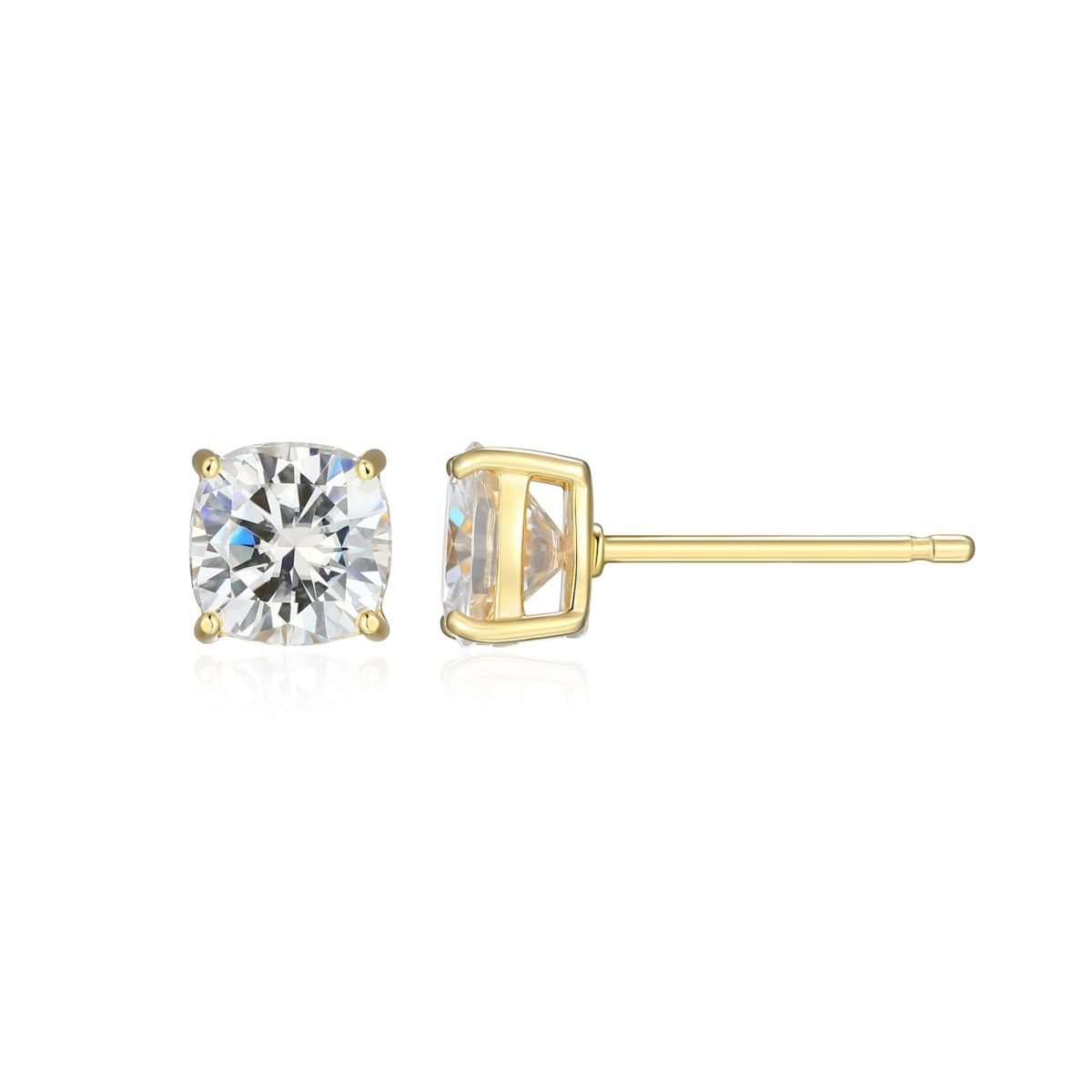 Lab Created 1.92 cttw Moissanite Cushion Stud Earrings 18K Yellow Gold or Platinum Plated Sterling Silver