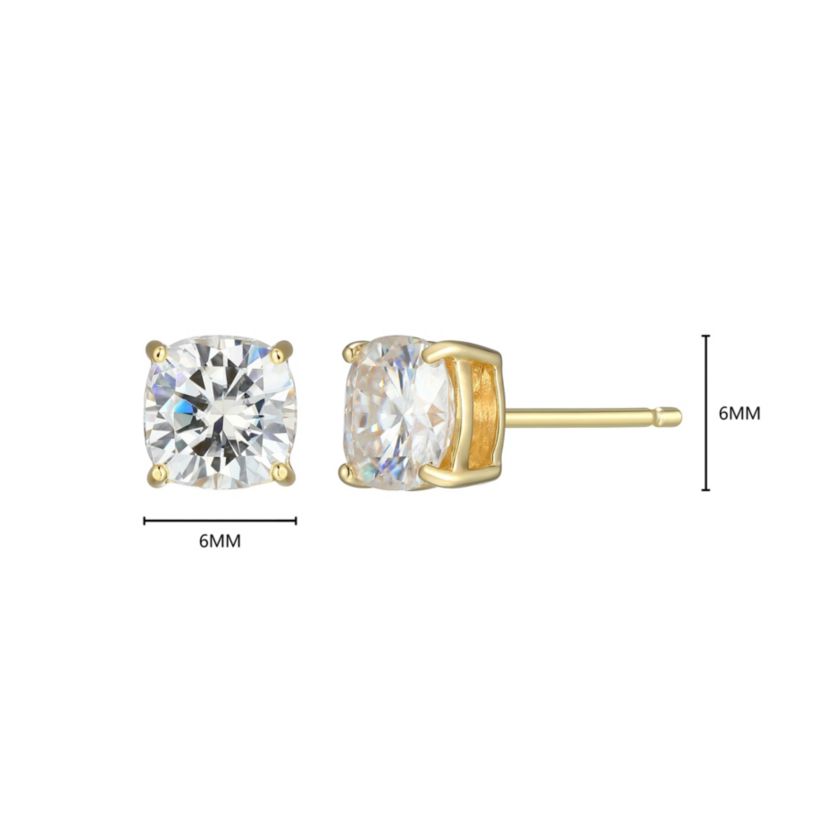 Lab Created 1.92 cttw Moissanite Cushion Stud Earrings 18K Yellow Gold or Platinum Plated Sterling Silver