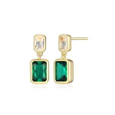 Aurealis Lab Created 18K Yellow Gold Plated Sterling Silver Women's Created Emerald or Sapphire Drop Earrings