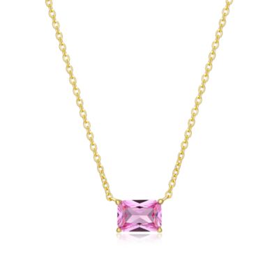Aurealis Lab Created 18K Yellow Gold Plated Sterling Silver Women's Created Gemstone Pendant Necklace, Pink, 16 in