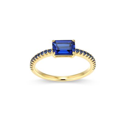 Aurealis Lab Created 18K Yellow Gold Plated Sterling Silver Women's Created Ruby or Sapphire Stackable Ring
