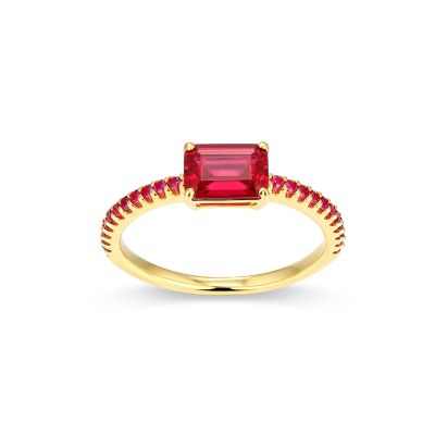 Aurealis Lab Created 18K Yellow Gold Plated Sterling Silver Women's Created Ruby or Sapphire Stackable Ring