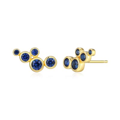 Aurealis Lab Created 18K Yellow Gold Plated Sterling Silver Women's Created Blue or Pink Sapphire Cluster Stud Earrings