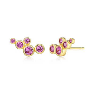 Aurealis Lab Created 18K Yellow Gold Plated Sterling Silver Women's Created Blue or Pink Sapphire Cluster Stud Earrings