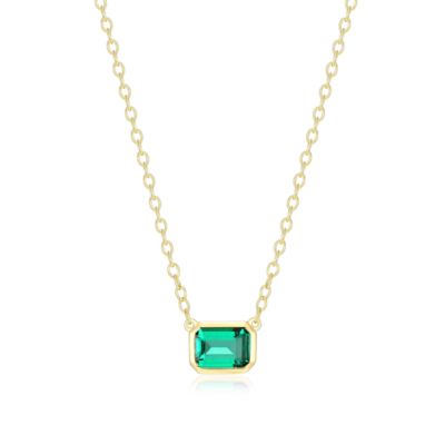 Aurealis Lab Created 18K Yellow Gold Plated Sterling Silver Women's Created Gemstone Bezel-Set Pendant Necklace, 16 in