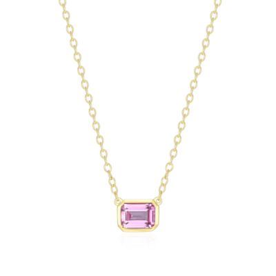 Aurealis Lab Created 18K Yellow Gold Plated Sterling Silver Women's Created Gemstone Bezel-Set Pendant Necklace, Pink, 16 in